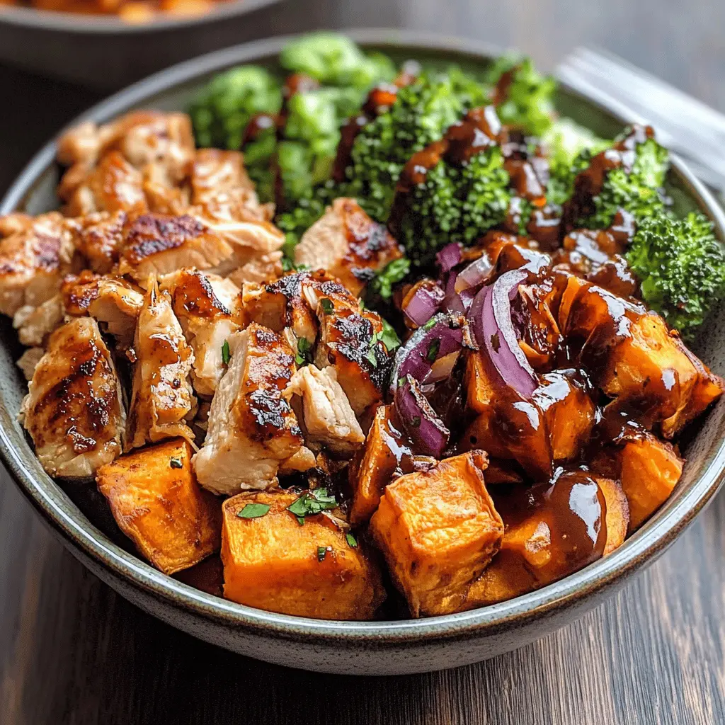 Get ready for a flavorful meal with these BBQ Chicken and Roasted Sweet Potato Bowls! Juicy chicken meets tender, caramelized sweet potatoes for a complete dish that's perfect for lunch or dinner. Packed with nutrients and bursting with a smoky-sweet taste, this recipe is sure to become a family favorite. Save this pin for a delicious and easy weeknight meal!