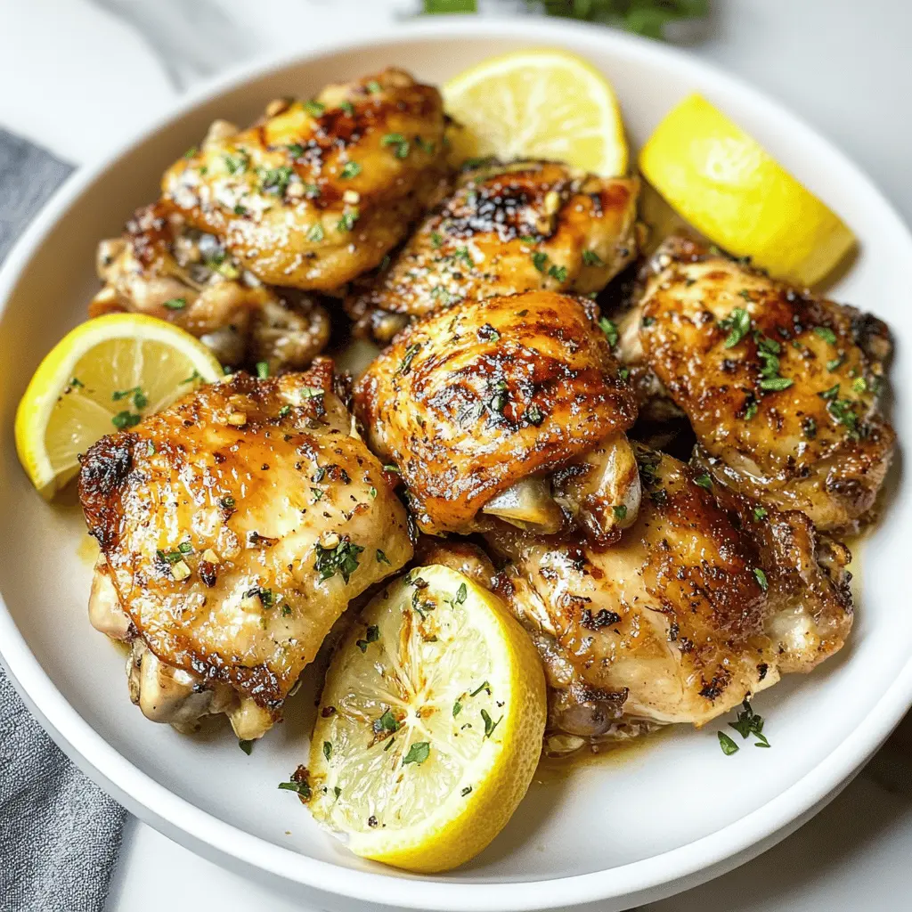 Juicy garlic lemon chicken thighs are a dinner favorite that’s packed with flavor! Tender meat marinated in zesty lemon and aromatic garlic creates a dish you'll want to make again and again. Perfect for weeknight meals or special gatherings, this recipe is sure to impress. Save it now for a delicious dinner solution you'll love!