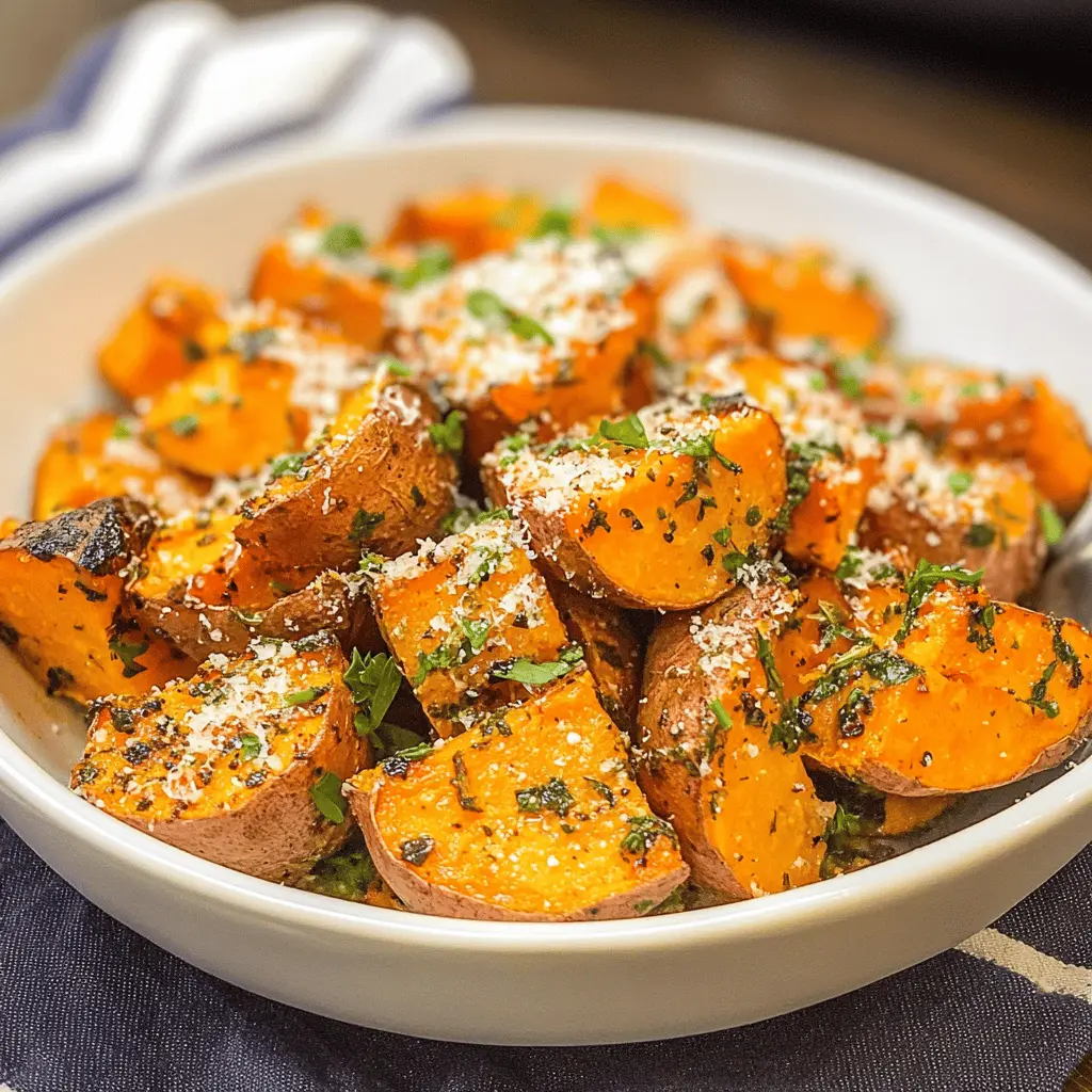 These Parmesan and Herb Savory Sweet Potatoes are a delicious twist on a classic side dish! With a crispy golden exterior and a tender inside, they're packed with flavor and nutrients. Perfect for family dinners or holiday feasts, these sweet potatoes will be a hit on your table. Save this recipe now to impress your guests with an easy and tasty addition to any meal!