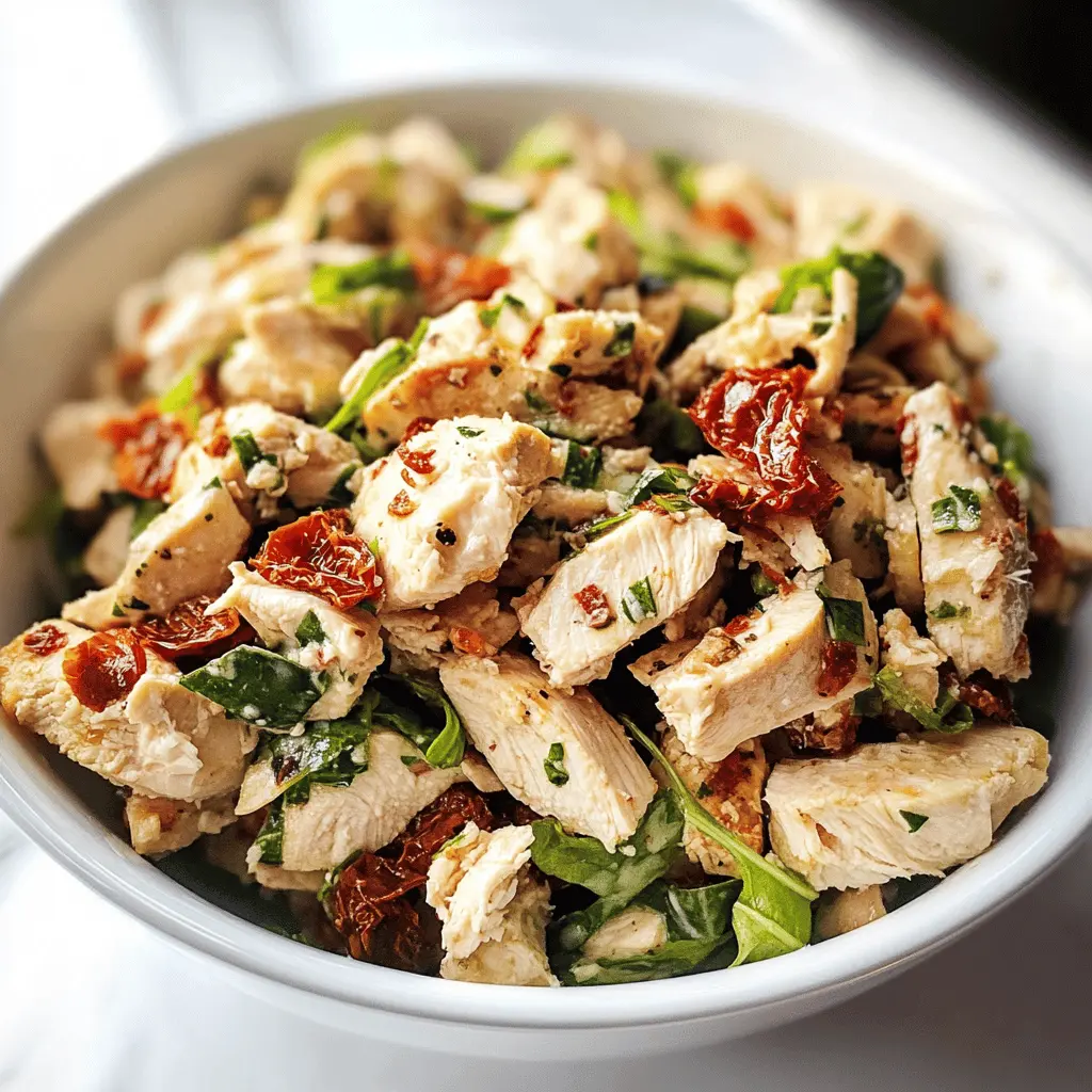 Ready to brighten up your meal with a burst of flavors? This Sun-dried Tomato Chicken Salad combines tender chicken, tangy sun-dried tomatoes, and crunchy veggies for a delightful dish that's perfect for lunch or dinner. Packed with protein and Mediterranean flair, it's easy to whip up and even easier to enjoy. Don't forget to save this recipe for your next meal prep!