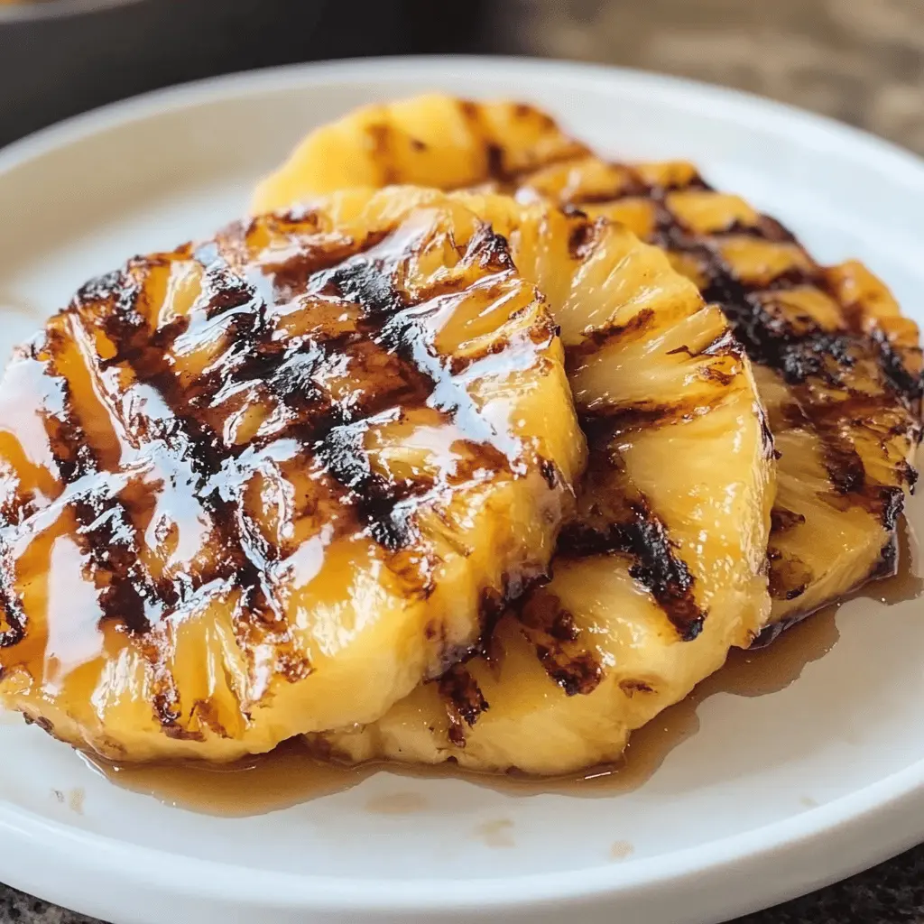 Sweet and smoky, this Grilled Pineapple with Brown Sugar Rum Glaze is a summertime must-try! Perfectly caramelized with a hint of rum, this dish makes a delightful dessert or a unique topping for grilled meats. Save this recipe for your next BBQ or tropical-themed party! Your taste buds will thank you. 🍍✨