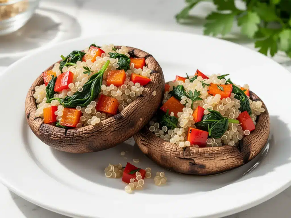 Home 3 creamy quinoa stuffed portobello mushrooms - featured image