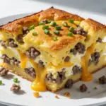 crispy sausage and cheddar breakfast casserole - featured image