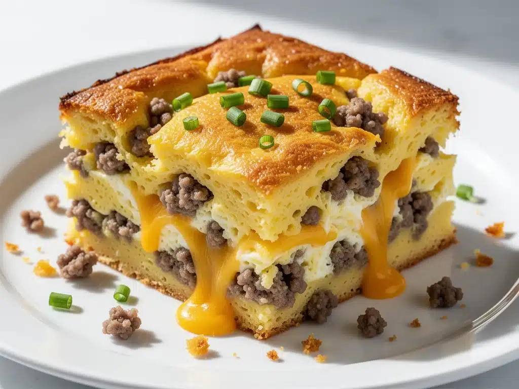 crispy sausage and cheddar breakfast casserole - featured image