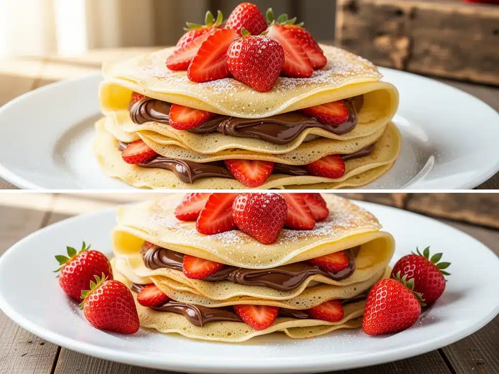 Fluffy Homemade Crepes: Nutella & Strawberry Recipe 4 fluffy homemade crepes preparation steps