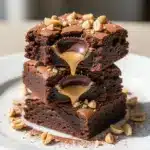 fudgy peanut butter cup stuffed brownies - featured image