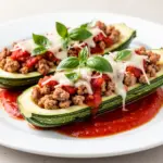 low-calorie zucchini boats with ground turkey - featured image