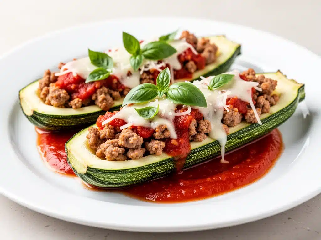 low-calorie zucchini boats with ground turkey - featured image
