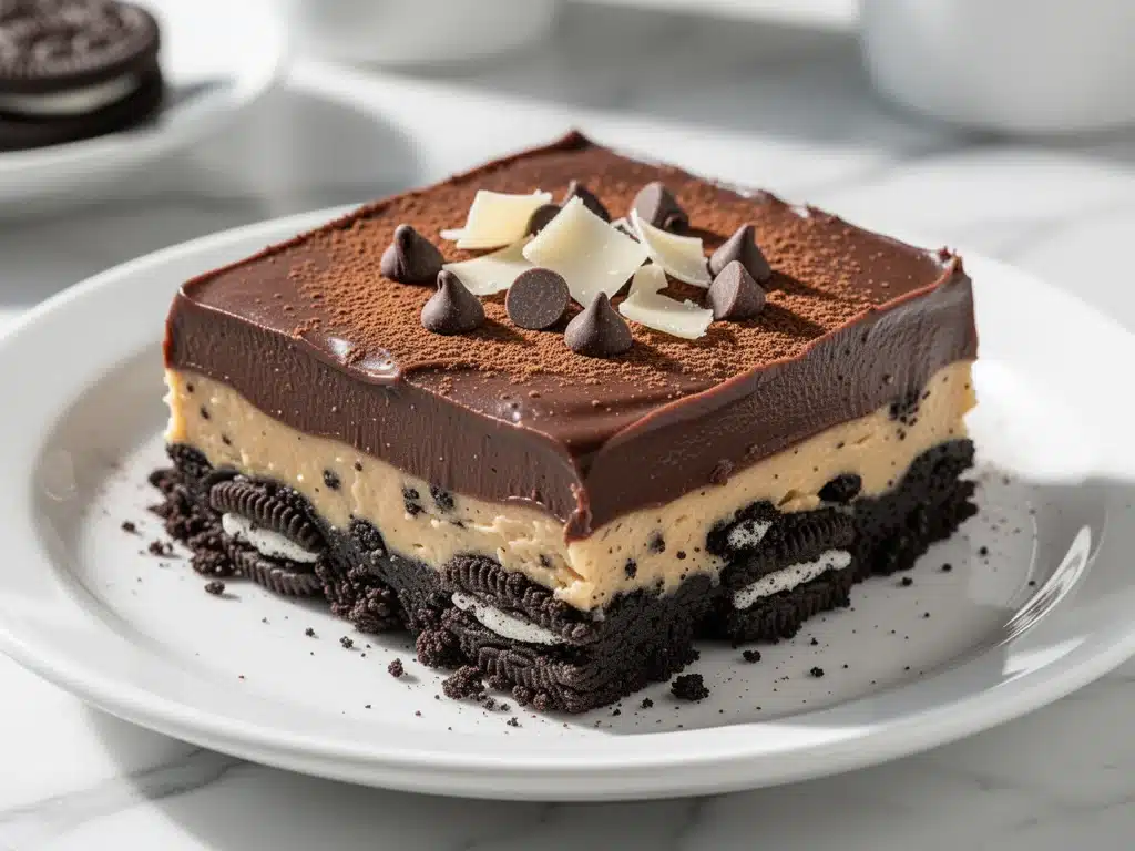 no-bake chocolate peanut butter lasagna - featured image