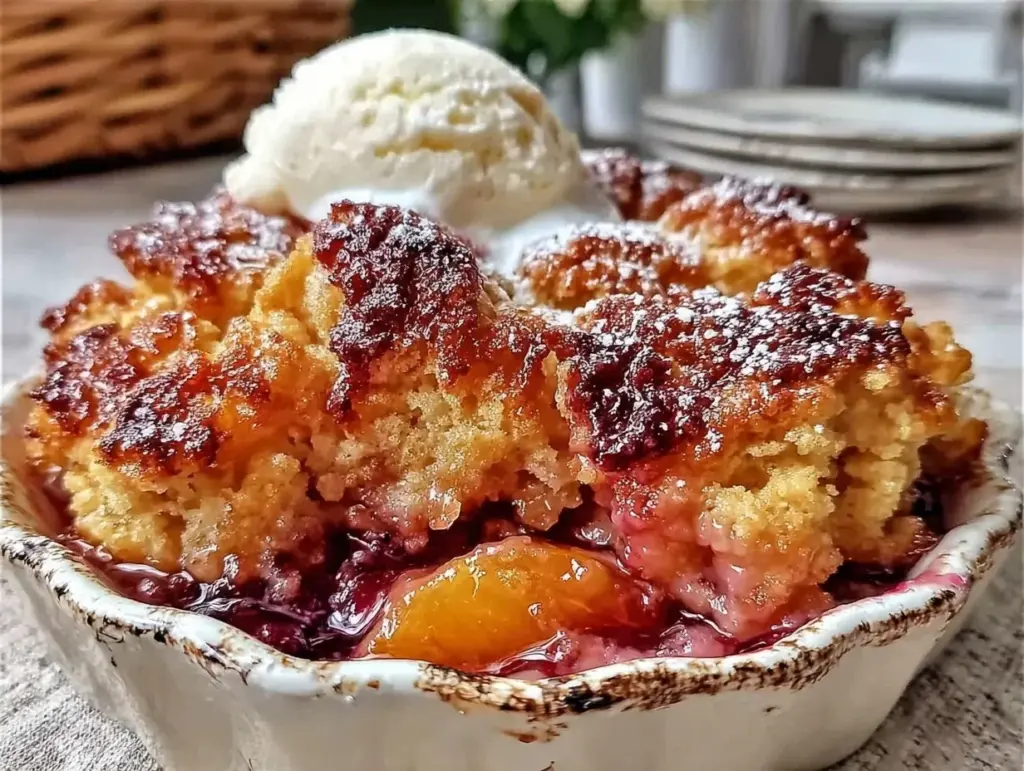easy peach cobbler - featured image
