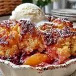 easy peach cobbler - featured image